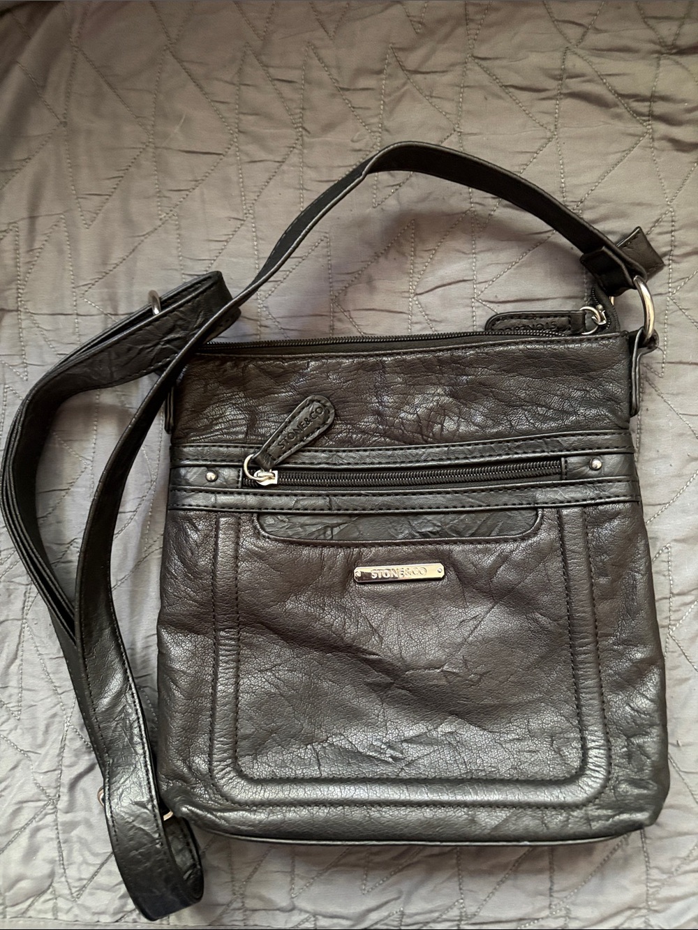 Stone & Co Black Leather Crossbody with Zipper Closure - Preused
